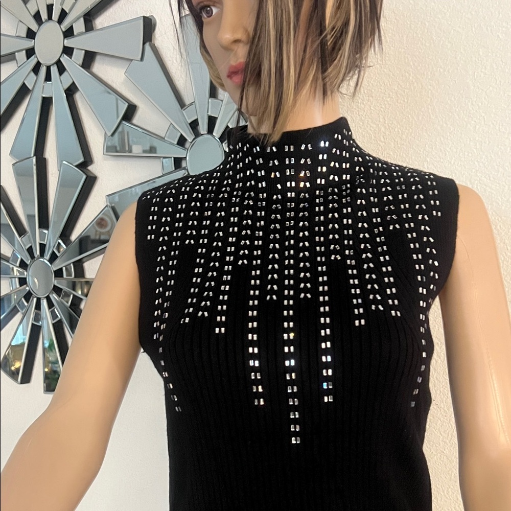 NWT Halogen Black Top with Silver Jeweled Detailing FULL STRETCH SIZE L